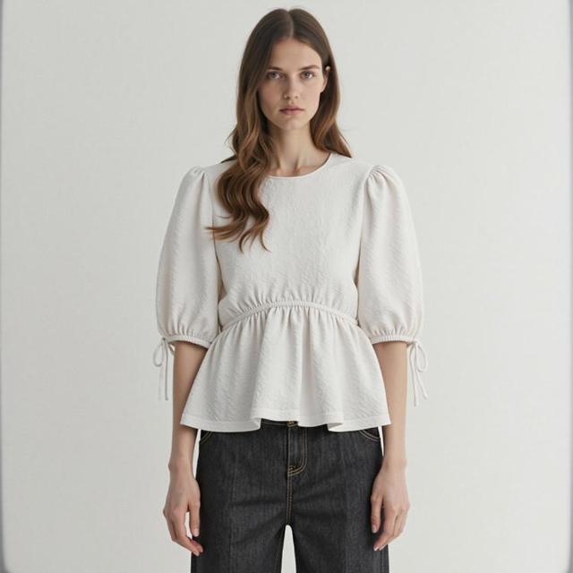 ZARA 女式百搭露背蓬松提花蝴蝶结圆领衬衫