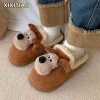 细细条 复古风百搭勃肯鞋女冬季趣味卡通狗狗休闲外穿加绒半拖鞋