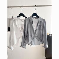 韩版百搭透气通勤衬衫女2025夏季纯色薄款小上长袖短款防晒衫