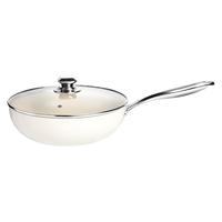 艾格辰陶瓷炒锅不粘锅家用贝瓷炒菜锅麦饭石平底深煎锅电磁炉燃气炒鐹具 【镇店之宝】陶瓷不粘炒锅(带玻璃盖) 28cm