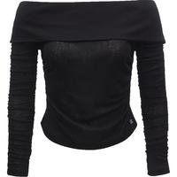 ONLY 【一字领设计】冬季设计感气质褶皱弹力修身显瘦长袖T恤女