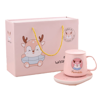 园洲绿恒温杯加热杯垫暖暖杯三八妇女节 麋鹿粉暖暖杯加热杯垫+勺子+礼盒
