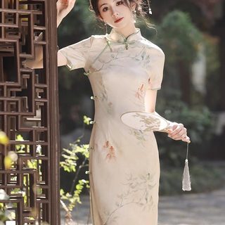 新式旗袍改良版年轻款少女复古民国风气质高端长款老上海性感优雅 锦鲤送福 L