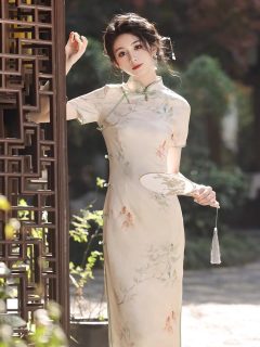 新式旗袍改良版年轻款少女复古民国风气质高端长款老上海性感优雅 锦鲤送福 L