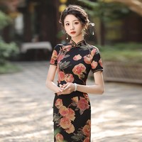 新式旗袍改良版年轻款少女复古民国风气质高端长款老上海性感优雅 花颜 M