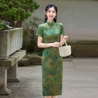 新式旗袍改良版年轻款少女复古民国风气质高端长款老上海性感优雅 吉祥竹叶绿 4XL