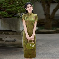 新式旗袍改良版年轻款少女复古民国风气质高端长款老上海性感优雅 吉祥竹叶黄 M