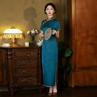 新式旗袍改良版年轻款少女复古民国风气质高端长款老上海性感优雅 青韵 M