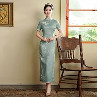 新式旗袍改良版年轻款少女复古民国风气质高端长款老上海性感优雅 9131蓝 M