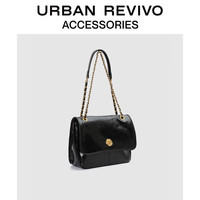 URBAN REVIVO2025冬季女士复古链条单肩斜挎包UAWB50289 黑色