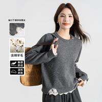 热风 hotwind 时尚设计感拼接蕾丝针织衫秋冬女款宽松温柔减龄百搭休闲圆领毛衣