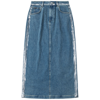 Lee25经典五袋款箔片效果中蓝色女牛仔直筒半裙休闲潮A08077 中蓝色 XL