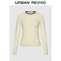 UR UR2025秋季新款女装简约基础撞色条纹圆领修身T恤UYB450018 黄色条纹