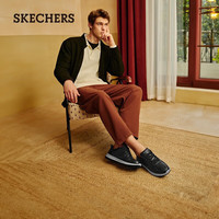 斯凯奇(Skechers)男鞋休闲皮鞋商务通勤黑色工作鞋简约百搭黑色运动鞋