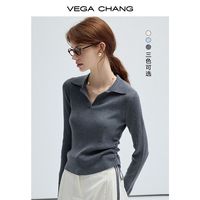 VEGA CHANG针织衫女2025年春秋高级感收腰修身长袖针织上衣