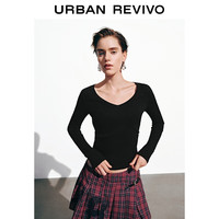 UR UR2025秋季新款女装简约休闲V领褶皱修身长袖T恤UWB450062 4色可选！