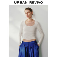 UR UR2025秋季新款女装拼接蕾丝短款修身长袖T恤UWH450100