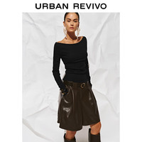 UR UR2025冬季新款女装气质一字领短款修身长袖T恤UWB450053 四色可选！