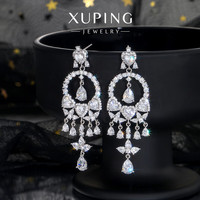 XUPING旭平首饰 合金时尚梦网元素系列灵动摇曳流苏气质密镶人造石优雅耳饰 白色