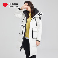 千仞岗冬季羽绒服女中长款过膝工装直筒大口袋连帽外套百搭保暖防寒服 魔幻白