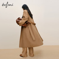 伊芙丽(eifini)蒋欣代言【轻奢羊绒】风衣式设计感收腰双面羊绒大衣女秋冬 驼色 165/88A/L