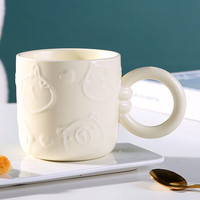 华青格陶瓷杯马克杯高颜值水杯创意办公室女士喝水杯咖啡杯子 浮雕卡通陶瓷马克杯1个