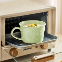 华青格陶瓷杯马克杯高颜值水杯创意办公室女士喝水杯咖啡杯子 4.8英寸浮雕色釉早餐杯浅绿色