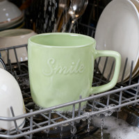 华青格陶瓷杯马克杯高颜值水杯创意办公室女士喝水杯咖啡杯子 浮雕色釉水杯浅绿色