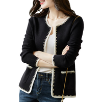 莎妮朵罗大码女装外套女胖妹妹秋装胖mm小香风微胖显瘦针织衫女开衫17810 黑色 XL 100-120斤穿着