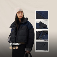 值友专享：Levi's 25年秋冬新款女士时尚轻盈保暖拼色丹宁立领羽绒服 蓝黑 S