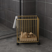 北欧ins风简约脏衣篮铁艺收纳篮 家用轻奢脏衣服收纳筐浴室洗衣娄 金色镂空长方形脏衣篮