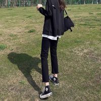 黑色高腰加绒烟管直筒牛仔裤女秋冬2025春秋欧货小个子牛仔裤