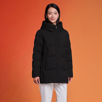 坦博尔（Tanboer）羽绒服女中长款宽松连帽厚款保暖中老外套 黑色 S (160)
