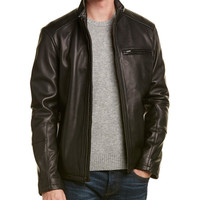 COLE HAAN 适合成人男性皮革外套夹克 Leather Moto Jacket Black XX-Large