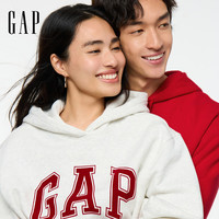 盖璞女装2025秋季撞色Logo宽松抓绒套头连帽衫卫衣上衣 浅灰白 XS (155/80A) 亚洲尺码