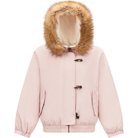森马(Semir)羽绒服女冬季可脱卸毛领牛角扣宽松80绒子2025新款学院风外套 橡皮粉(白鸭绒)61214