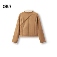 森马(Semir)外套女冬季斜挎包分割仿麂皮仿羊羔毛2025巴恩风翻领夹克 咖色调00355 XS