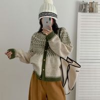 高级费尔岛提花复古加厚毛衣外套秋冬针织慵懒宽松开衫上衣