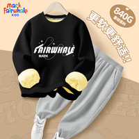 马克华菲 男女童加绒卫衣+卫裤套装 M跳绳黑色+纯色花灰