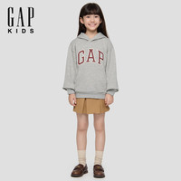 PLUS会员：Gap 男女童秋季发泡印logo抓绒连帽卫衣儿童装上衣829302 浅灰色 130 cm
