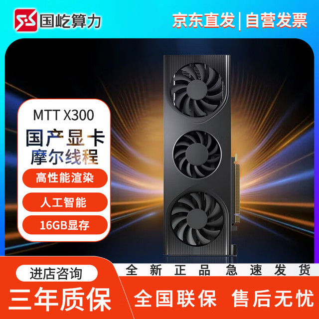 摩尔 国屹摩尔线程 MTT X300 国产独立显卡16G 4K台式机电脑游戏办公设计专业视频渲染加速显卡