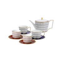 Wedgwood金粉年华一壶四杯四碟套装骨瓷礼盒蓝配红茶具套装