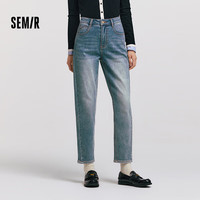 森马（Semir）森柔牛仔|商场同款牛仔裤女抓毛锥形裤2024新款冬季做旧 牛仔浅蓝88101 2