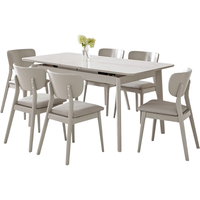 全友家居 岩板餐桌椅组合现代简约可伸缩多功能餐桌家用饭桌一桌六椅 浅灰|1.6m伸缩餐桌+餐椅灰*6