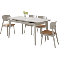 全友家居餐桌现代简约岩板餐桌椅组合家用餐厅吃饭桌子小户型一桌六椅 浅灰|1.6m伸缩餐桌+餐椅橙*4