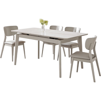 全友家居 岩板餐桌椅组合现代简约可伸缩多功能餐桌家用桌子一桌四椅 浅灰|1.6m伸缩餐桌+餐椅灰*4