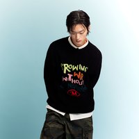 MLMR秋冬时尚圆领复古条纹撞色刺绣毛衣针织衫男女