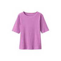 无印良品（無印良品 MUJI） 女式 弹力罗纹织 圆领短袖T恤打底衫女款内搭五分袖早春 粉红色 XXL  170/96A