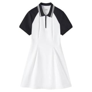 森马 连衣裙女收腰修身显瘦chic复古夏季撞色polo领短裙学院运动风