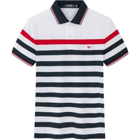 七匹狼短袖男纯棉条纹时尚休闲短袖翻领T恤透气舒适夏季上衣男 803(本白) 165/84A/M